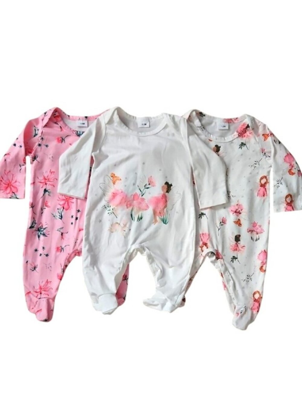 Baby Girl Footed Onesie 3 Piece Lot 1-3 Months New Fairy Pink Floral One Piece
